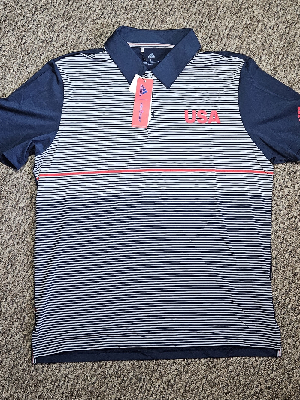 Adidas Men’s USA Golf Navy Striped Polo Shirt